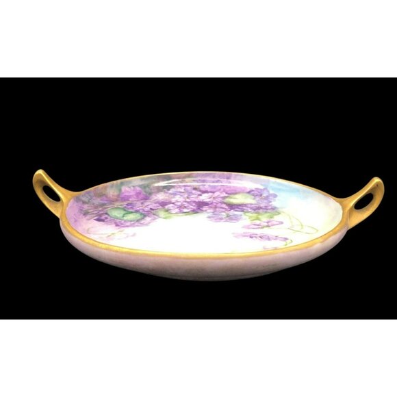Antique Rosenthal Selb Bavaria Hand Painted Porcelain Dish W/ Handles Purple Lil - Picture 12 of 14